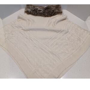 NEW TALBOTS Faux Fur Cable Knit Poncho Sweater Size L